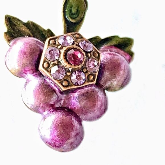 Vtg Banana Bob Fruit of the vine theme enamel grape dangle earrings pierced - Picture 2 of 14